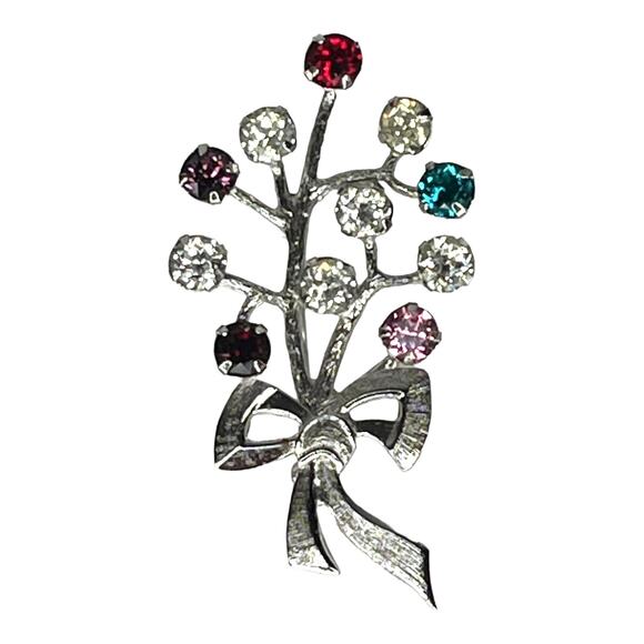 TK Brooch Pin Pendant Sterling Silver Rhinestone Bouquet Pink Blue Red Purple - Picture 2 of 4